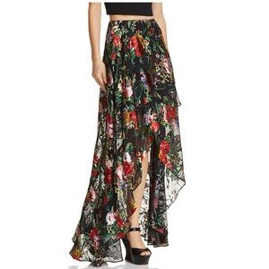 Alice + Olivia high low black floral skirt